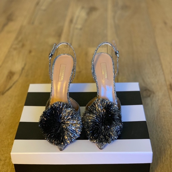 ❌SOLD❌Aquazzura Powder Puff Silver Metallic Slingback - Picture 2 of 6